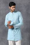 Buy_Ankit V Kapoor_Blue Cotton Button Down Kurta And Pant Set _at_Aza_Fashions
