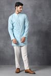 Shop_Ankit V Kapoor_Blue Cotton Button Down Kurta And Pant Set _at_Aza_Fashions