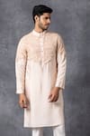 Buy_Ankit V Kapoor_Peach Cotton Embroidered Silk Kurta And Pant Set _at_Aza_Fashions