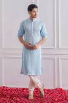 Buy_Ankit V Kapoor_Blue Satin Linen Embroidered Floral Kurta Set _at_Aza_Fashions