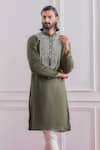 Buy_Ankit V Kapoor_Green Satin Linen Floral Kurta Set_Online_at_Aza_Fashions