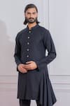 Buy_Ankit V Kapoor_Black Suiting Draped Kurta And Trouser Set _Online_at_Aza_Fashions