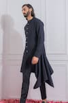 Shop_Ankit V Kapoor_Black Suiting Draped Kurta And Trouser Set _Online_at_Aza_Fashions