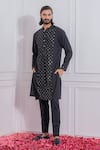 Buy_Ankit V Kapoor_Black Cotton Silk Embellished Mirror Work Kurta Set_at_Aza_Fashions