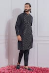 Ankit V Kapoor_Black Cotton Silk Embellished Mirror Work Kurta Set_Online_at_Aza_Fashions