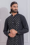 Buy_Ankit V Kapoor_Black Cotton Silk Embellished Mirror Work Kurta Set_Online_at_Aza_Fashions