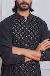 Shop_Ankit V Kapoor_Black Cotton Silk Embellished Mirror Work Kurta Set_Online_at_Aza_Fashions