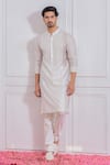 Buy_Ankit V Kapoor_White Cotton Silk Embellished Mirror Work Kurta Set _at_Aza_Fashions