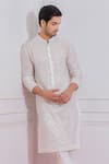 Shop_Ankit V Kapoor_White Cotton Silk Embellished Mirror Work Kurta Set _at_Aza_Fashions