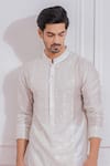 Ankit V Kapoor_White Cotton Silk Embellished Mirror Work Kurta Set _Online_at_Aza_Fashions