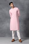 Shop_Ankit V Kapoor_Pink Cotton Silk Kurta And Pant Set _at_Aza_Fashions