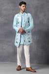 Buy_Ankit V Kapoor_Blue Silk, Cotton Jacket And Kurta Set_Online_at_Aza_Fashions