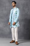 Shop_Ankit V Kapoor_Blue Silk, Cotton Jacket And Kurta Set_Online_at_Aza_Fashions