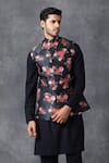 Ankit V Kapoor_Blue Cotton Printed Nehru Jacket _at_Aza_Fashions