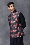 Buy_Ankit V Kapoor_Blue Cotton Printed Nehru Jacket _at_Aza_Fashions