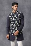 Buy_Ankit V Kapoor_Blue Crepe Printed Nehru Jacket_at_Aza_Fashions