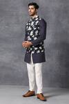 Buy_Ankit V Kapoor_Blue Crepe Printed Nehru Jacket_Online_at_Aza_Fashions