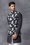 Shop_Ankit V Kapoor_Blue Crepe Printed Nehru Jacket_Online_at_Aza_Fashions