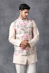 Buy_Ankit V Kapoor_Pink Silk, Cotton Printed Nehru Jacket_at_Aza_Fashions