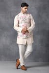 Ankit V Kapoor_Pink Silk, Cotton Printed Nehru Jacket_Online_at_Aza_Fashions