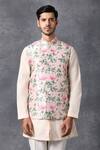 Shop_Ankit V Kapoor_Pink Silk, Cotton Printed Nehru Jacket_Online_at_Aza_Fashions