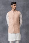 Buy_Ankit V Kapoor_Peach Pure Georgette Lucknowi Embroidered Nehru Jacket _at_Aza_Fashions
