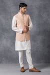 Buy_Ankit V Kapoor_Peach Pure Georgette Lucknowi Embroidered Nehru Jacket _Online_at_Aza_Fashions