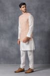 Shop_Ankit V Kapoor_Peach Pure Georgette Lucknowi Embroidered Nehru Jacket _Online_at_Aza_Fashions
