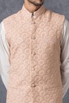 Ankit V Kapoor_Peach Pure Georgette Lucknowi Embroidered Nehru Jacket _at_Aza_Fashions