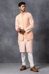 Ankit V Kapoor_Peach Pure Georgette Lucknowi Embroidered Nehru Jacket_Online_at_Aza_Fashions