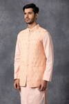 Shop_Ankit V Kapoor_Peach Pure Georgette Lucknowi Embroidered Nehru Jacket_Online_at_Aza_Fashions