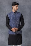 Buy_Ankit V Kapoor_Blue Pure Georgette Lucknowi Embroidered Nehru Jacket _at_Aza_Fashions