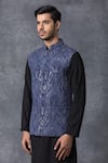 Shop_Ankit V Kapoor_Blue Pure Georgette Lucknowi Embroidered Nehru Jacket _Online_at_Aza_Fashions