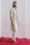 Ankit V Kapoor_Green Raw Silk Floral Embroidered Nehru Jacket_Online_at_Aza_Fashions