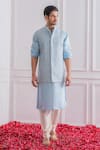 Buy_Ankit V Kapoor_Blue Pure Georgette Embroidered Lucknowi Work Nehru Jacket _at_Aza_Fashions