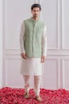 Buy_Ankit V Kapoor_Green Pure Georgette Lining Twill Satin Embroidered Lucknowi Nehru Jacket _at_Aza_Fashions