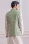 Shop_Ankit V Kapoor_Green Pure Georgette Lining Twill Satin Embroidered Lucknowi Nehru Jacket _at_Aza_Fashions