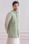 Buy_Ankit V Kapoor_Green Pure Georgette Lucknowi Nehru Jacket_Online_at_Aza_Fashions