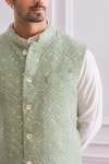 Shop_Ankit V Kapoor_Green Pure Georgette Lucknowi Nehru Jacket_Online_at_Aza_Fashions