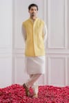 Ankit V Kapoor_Yellow Pure Georgette Lining Twill Satin Embroidered Lucknowi Nehru Jacket _Online_at_Aza_Fashions