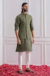 Buy_Ankit V Kapoor_Green Pure Georgette Lining Twill Satin Embroidered Lucknowi Nehru Jacket _at_Aza_Fashions