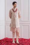 Buy_Ankit V Kapoor_Pink Twill Satin Long Line Jacquard Bundi_at_Aza_Fashions