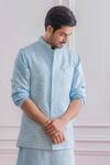 Ankit V Kapoor_Blue Cotton Mirror Work Embroidered Nehru Jacket _Online_at_Aza_Fashions