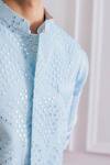 Buy_Ankit V Kapoor_Blue Cotton Mirror Work Embroidered Nehru Jacket _Online_at_Aza_Fashions