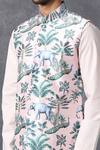 Shop_Ankit V Kapoor_Pink Silk, Cotton Printed Nehru Jacket_Online_at_Aza_Fashions