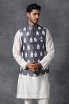Buy_Ankit V Kapoor_Grey Raw Silk Printed Nehru Jacket_at_Aza_Fashions