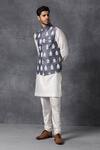 Buy_Ankit V Kapoor_Grey Raw Silk Printed Nehru Jacket_Online_at_Aza_Fashions