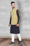 Ankit V Kapoor_Black Cotton Printed Bundi And Kurta Set _Online_at_Aza_Fashions