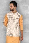 Shop_Ankit V Kapoor_White Cotton Printed Bundi And Kurta Set_Online_at_Aza_Fashions