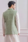 Shop_Ankit V Kapoor_Green Cotton Embroidered Sequins Lucknowi Bundi And Kurta Set _at_Aza_Fashions